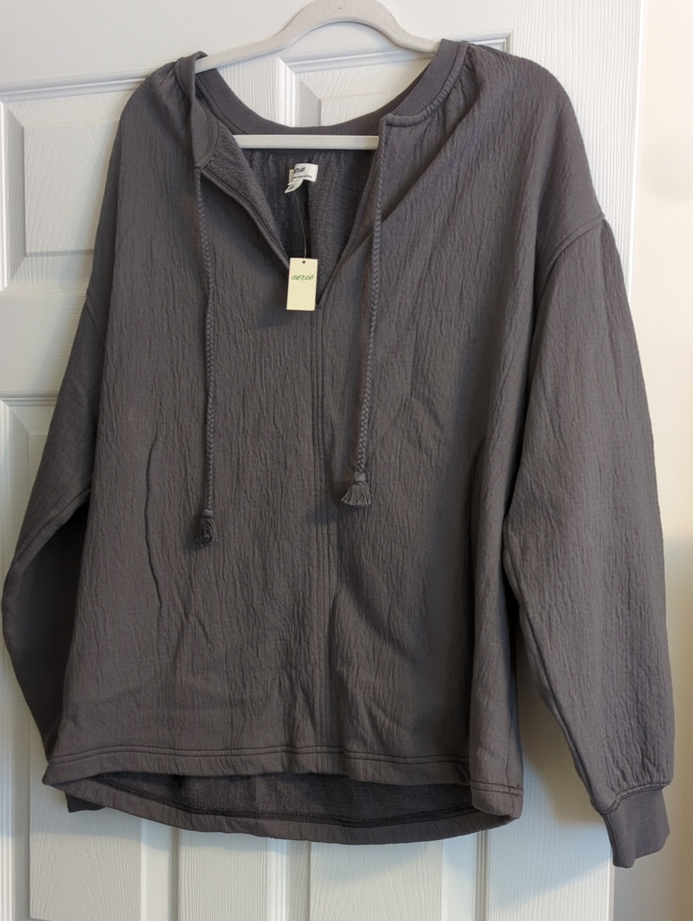 aerie Slate Gray Textured Hooded Pullover